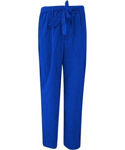 Cotton Linen Summer Pants for Women Casual Lightweight Plus Size Drawstring Wide Leg Pant Loose Fit Lounge Trousers 07 Blue $...