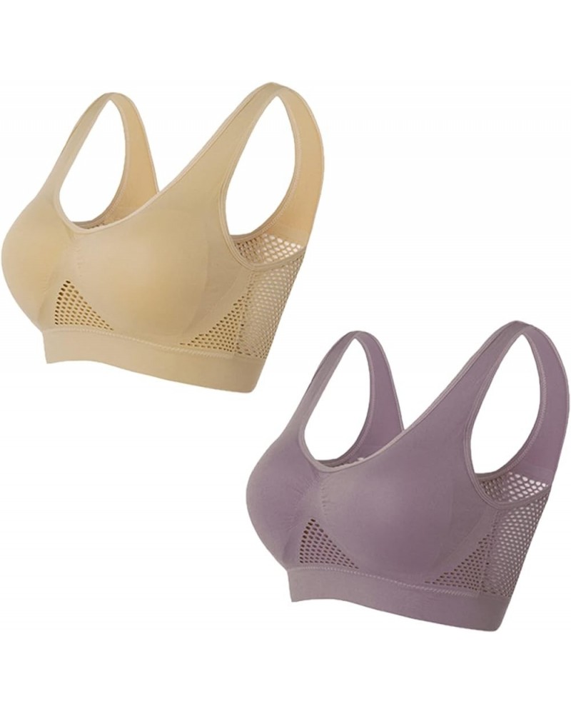 Breathable Cool Lift Up Air Bra, Sport Yoga Wireless Bra for Women Plus Size, Wireless Cool Comfort Breathable Bra 2pcs-c $7....