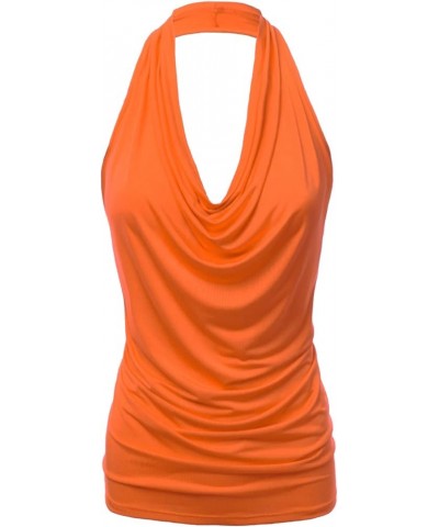 Women's Halter Neck Front Draped Backless Tank Top Made in USA (S-3XL) Clltj316-orange $10.19 Tanks