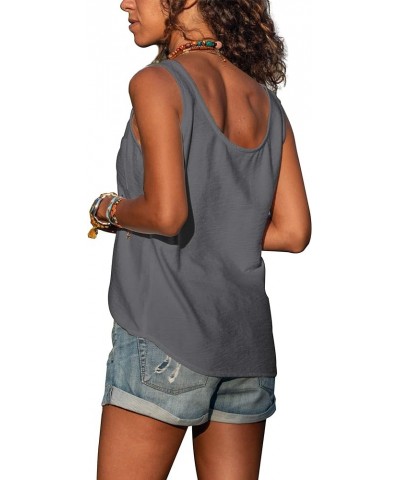 Women's Button Down Tank Tops Scoop Neck Sleeveless T Shirts Blouses Loose Fit with Pocket Dark Gray $12.47 Tanks