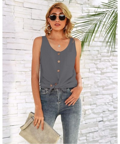 Women's Button Down Tank Tops Scoop Neck Sleeveless T Shirts Blouses Loose Fit with Pocket Dark Gray $12.47 Tanks