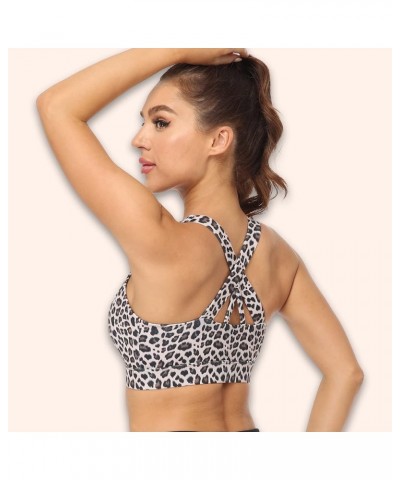 Molded Cup Sports Bras Zipper in Front Workout Bra Medium Impact High Support Zip Running Bra Yoga Workout Top Molded-leopard...