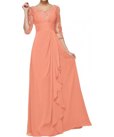 Mother of The Bride Dresses Long Evening Formal Dress Beaded Lace Applique 3/4 Sleeve Ruffles Coral $37.80 Dresses