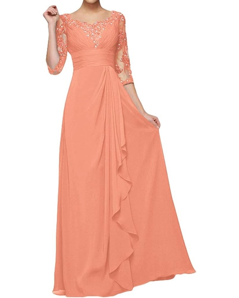 Mother of The Bride Dresses Long Evening Formal Dress Beaded Lace Applique 3/4 Sleeve Ruffles Coral $37.80 Dresses