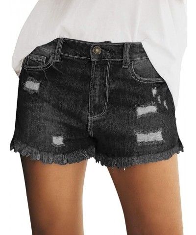 Women's Casual Mid Rise Ripped Denim Shorts Frayed Raw Hem Jeans Black $20.48 Shorts