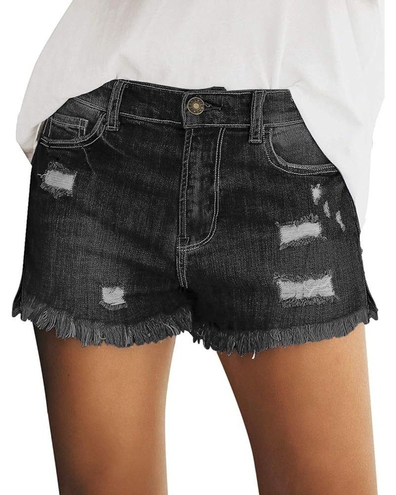 Women's Casual Mid Rise Ripped Denim Shorts Frayed Raw Hem Jeans Black $20.48 Shorts