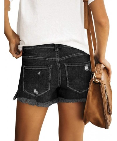 Women's Casual Mid Rise Ripped Denim Shorts Frayed Raw Hem Jeans Black $20.48 Shorts