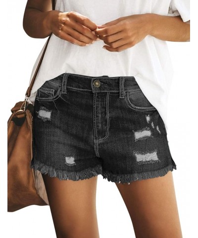 Women's Casual Mid Rise Ripped Denim Shorts Frayed Raw Hem Jeans Black $20.48 Shorts