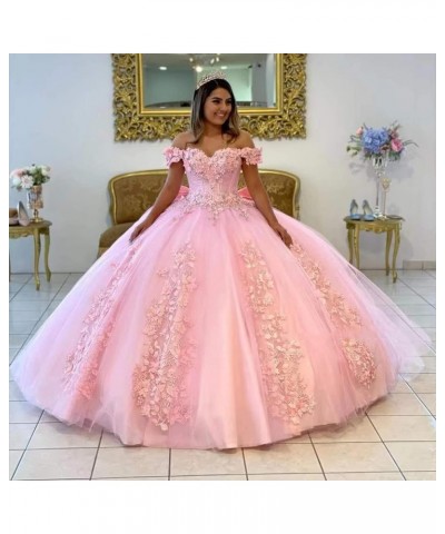 Women's Off Shoulder Quinceanera Dresses 3D Flower Puffy Ball Gown Lace Beaded Prom Dresses for Sweet 15 16 XY069 Dusty Rose ...