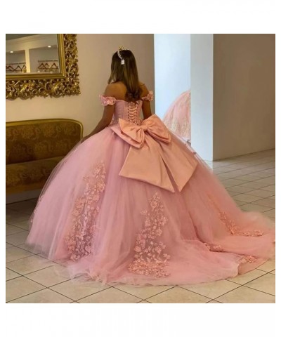 Women's Off Shoulder Quinceanera Dresses 3D Flower Puffy Ball Gown Lace Beaded Prom Dresses for Sweet 15 16 XY069 Dusty Rose ...