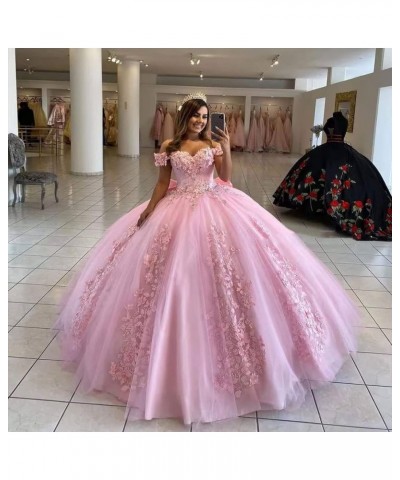 Women's Off Shoulder Quinceanera Dresses 3D Flower Puffy Ball Gown Lace Beaded Prom Dresses for Sweet 15 16 XY069 Dusty Rose ...