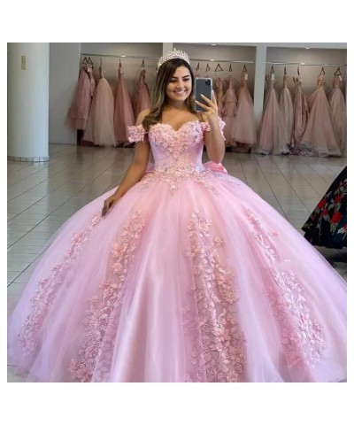 Women's Off Shoulder Quinceanera Dresses 3D Flower Puffy Ball Gown Lace Beaded Prom Dresses for Sweet 15 16 XY069 Dusty Rose ...