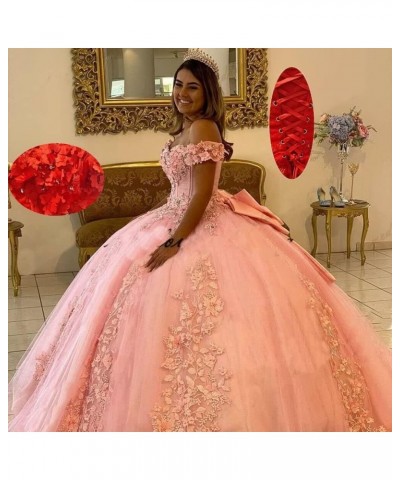 Women's Off Shoulder Quinceanera Dresses 3D Flower Puffy Ball Gown Lace Beaded Prom Dresses for Sweet 15 16 XY069 Dusty Rose ...