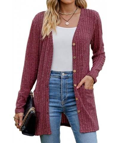 Women 2023 Fall Fashion Cardigan Sweater Lightweight Open Front Knit Casual Long Cardigans Outfits with Pockets Wine $10.19 S...