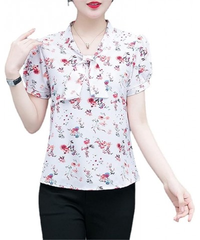 Women Short and Long Sleeve Blouses Shirts Elegant Casual Flower Tops White 2 $9.71 Blouses