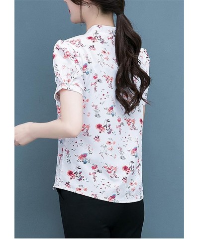 Women Short and Long Sleeve Blouses Shirts Elegant Casual Flower Tops White 2 $9.71 Blouses