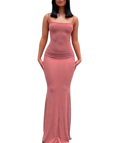 Women Sexy Spaghetti Strap Maxi Dress Sleeveless Backless V Neck Bodycon Dresses Party Prom Cocktail Dress 02 Pink $10.82 Dre...