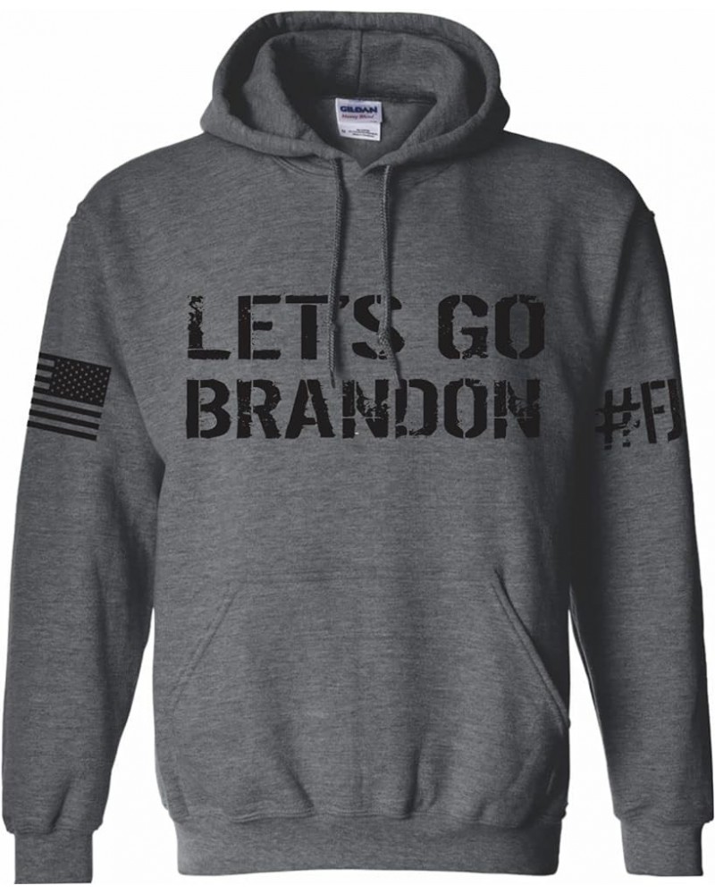 Let's Go Brandon American Flag Patriot Apparel Hooded Sweatshirt Hoodie Dark Heather Grey $15.60 Activewear