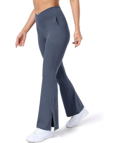 Women's Flare Leggings with Pockets, Crossover High Waist Buttery Soft Bootcut Yoga Pants, Split-Hem Bell Bottom Pants Vintag...