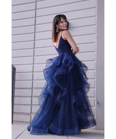 Spaghetti Straps Tulle Prom Dress with Split A Line V Neck Layers Evening Gowns Long for Women RS014 Champagne $35.07 Dresses