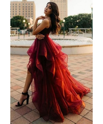 Spaghetti Straps Tulle Prom Dress with Split A Line V Neck Layers Evening Gowns Long for Women RS014 Champagne $35.07 Dresses