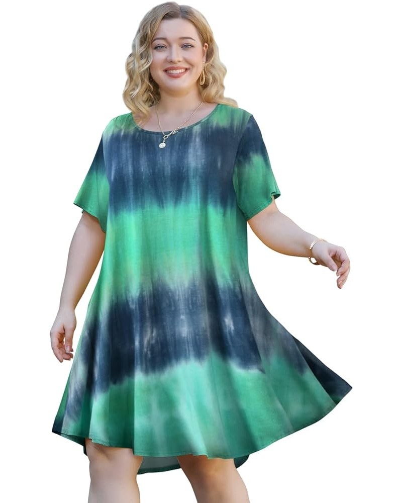 Women V Neck Plus Size Casual Summer Dress 2024 Short Sleeve T Shirt Loose Sun Dress T05-navy $8.84 Dresses