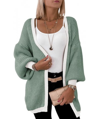 Cardigan Women Womens Fall Fashion 2023 Clothes Fall Striped Lantern Sleeve Knit Cardigans Sweaters Green $16.80 Sweaters