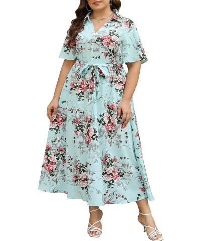 Plus Size Dresses for Women, Summer Casual Boho Floral Maxi Dress, V Neck, Empire Waist with Pocket Light Green Floral $21.27...