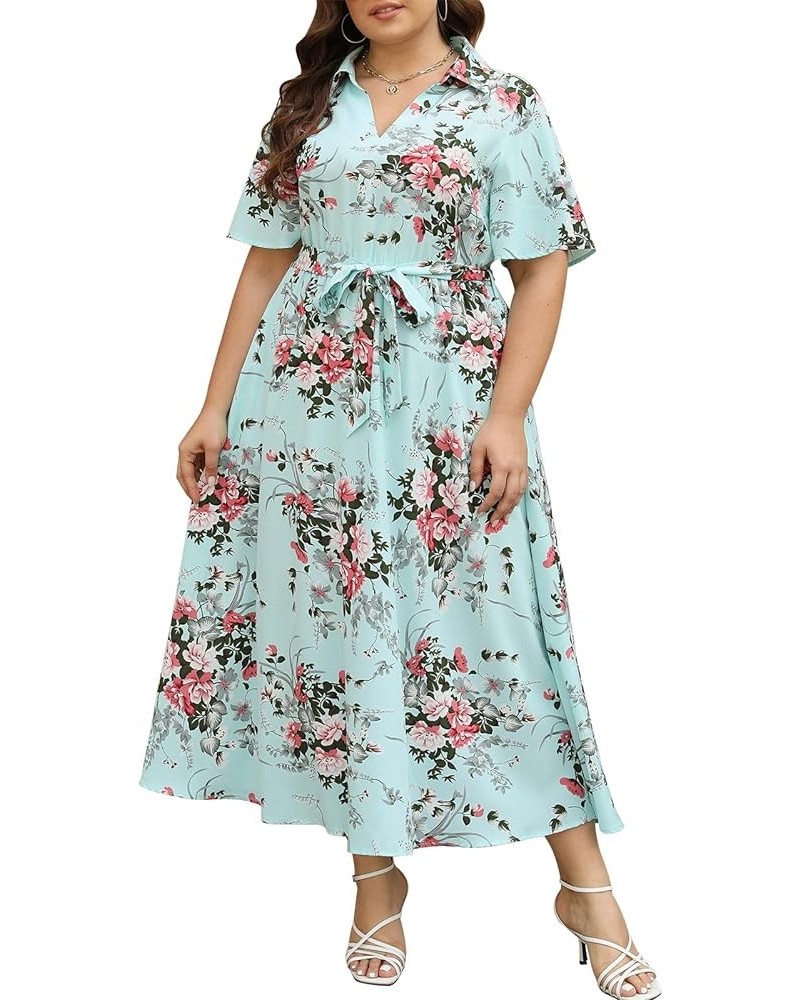 Plus Size Dresses for Women, Summer Casual Boho Floral Maxi Dress, V Neck, Empire Waist with Pocket Light Green Floral $21.27...