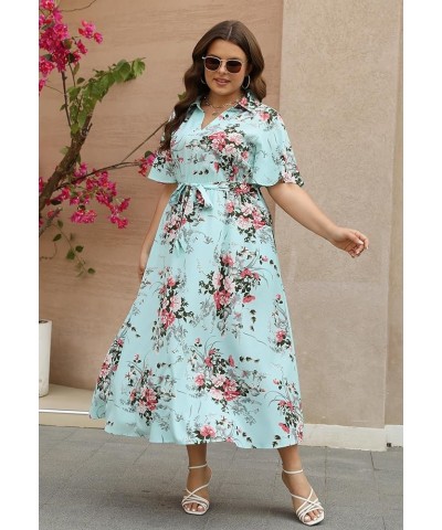 Plus Size Dresses for Women, Summer Casual Boho Floral Maxi Dress, V Neck, Empire Waist with Pocket Light Green Floral $21.27...