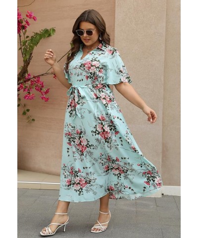 Plus Size Dresses for Women, Summer Casual Boho Floral Maxi Dress, V Neck, Empire Waist with Pocket Light Green Floral $21.27...