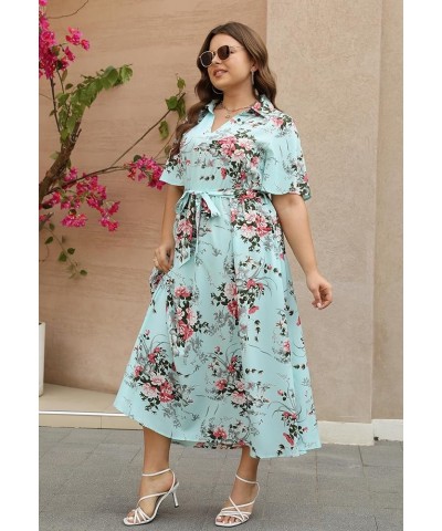 Plus Size Dresses for Women, Summer Casual Boho Floral Maxi Dress, V Neck, Empire Waist with Pocket Light Green Floral $21.27...