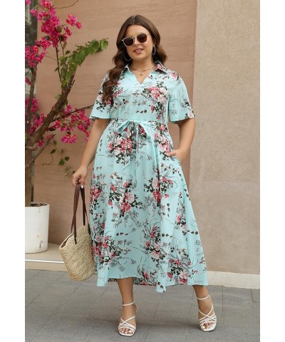 Plus Size Dresses for Women, Summer Casual Boho Floral Maxi Dress, V Neck, Empire Waist with Pocket Light Green Floral $21.27...