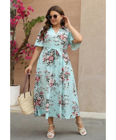 Plus Size Dresses for Women, Summer Casual Boho Floral Maxi Dress, V Neck, Empire Waist with Pocket Light Green Floral $21.27...