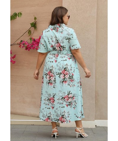 Plus Size Dresses for Women, Summer Casual Boho Floral Maxi Dress, V Neck, Empire Waist with Pocket Light Green Floral $21.27...