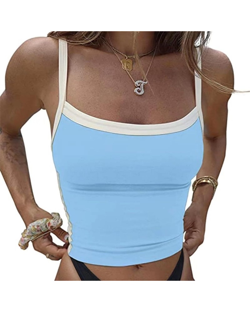 Spaghetti Strap Tank Tops for Women Sexy Sleeveless Crop Tops Going Out Tops Camisole Lightblue $7.00 Tanks