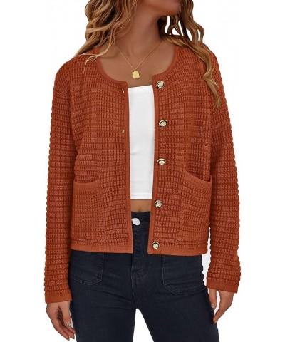 Open Front Cardigan Sweaters for Women Button Down Long Sleeve Casual Cute Knitted Shirts with Pockets Caramel $19.88 Sweaters