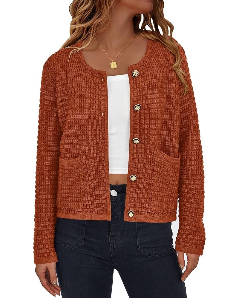 Open Front Cardigan Sweaters for Women Button Down Long Sleeve Casual Cute Knitted Shirts with Pockets Caramel $19.88 Sweaters