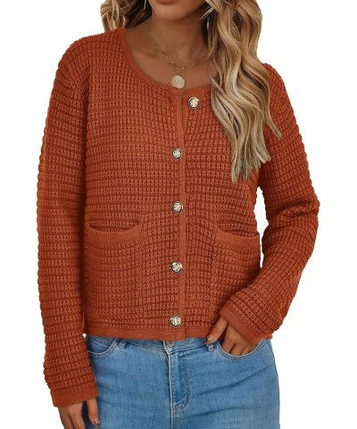 Open Front Cardigan Sweaters for Women Button Down Long Sleeve Casual Cute Knitted Shirts with Pockets Caramel $19.88 Sweaters