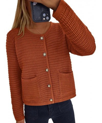 Open Front Cardigan Sweaters for Women Button Down Long Sleeve Casual Cute Knitted Shirts with Pockets Caramel $19.88 Sweaters