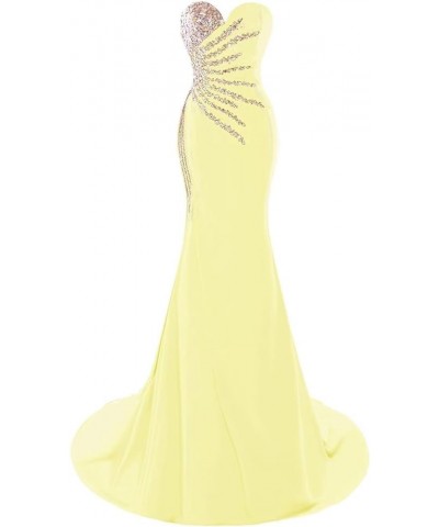 Women's Beaded Rhinestones Strapless Lace-Up Mermaid Formal Prom Dress Daffodil $49.44 Dresses