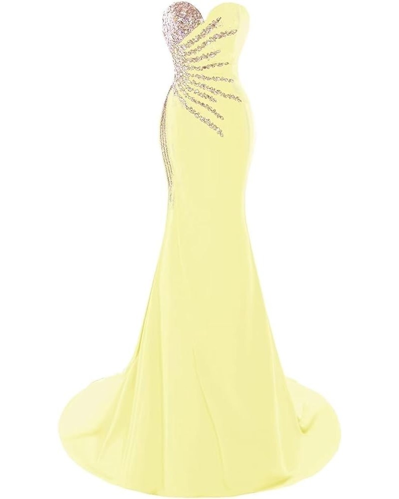 Women's Beaded Rhinestones Strapless Lace-Up Mermaid Formal Prom Dress Daffodil $49.44 Dresses