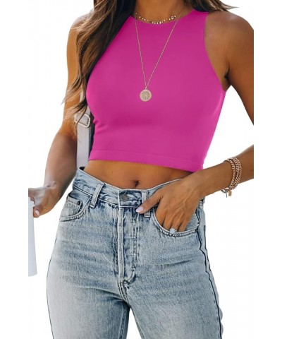 Womens Sexy Sleeveless High Neck Crop Tops Workout Cute Racerback Cropped Tank Tops Summer Clothes Teen Girls Hotpink $10.79 ...