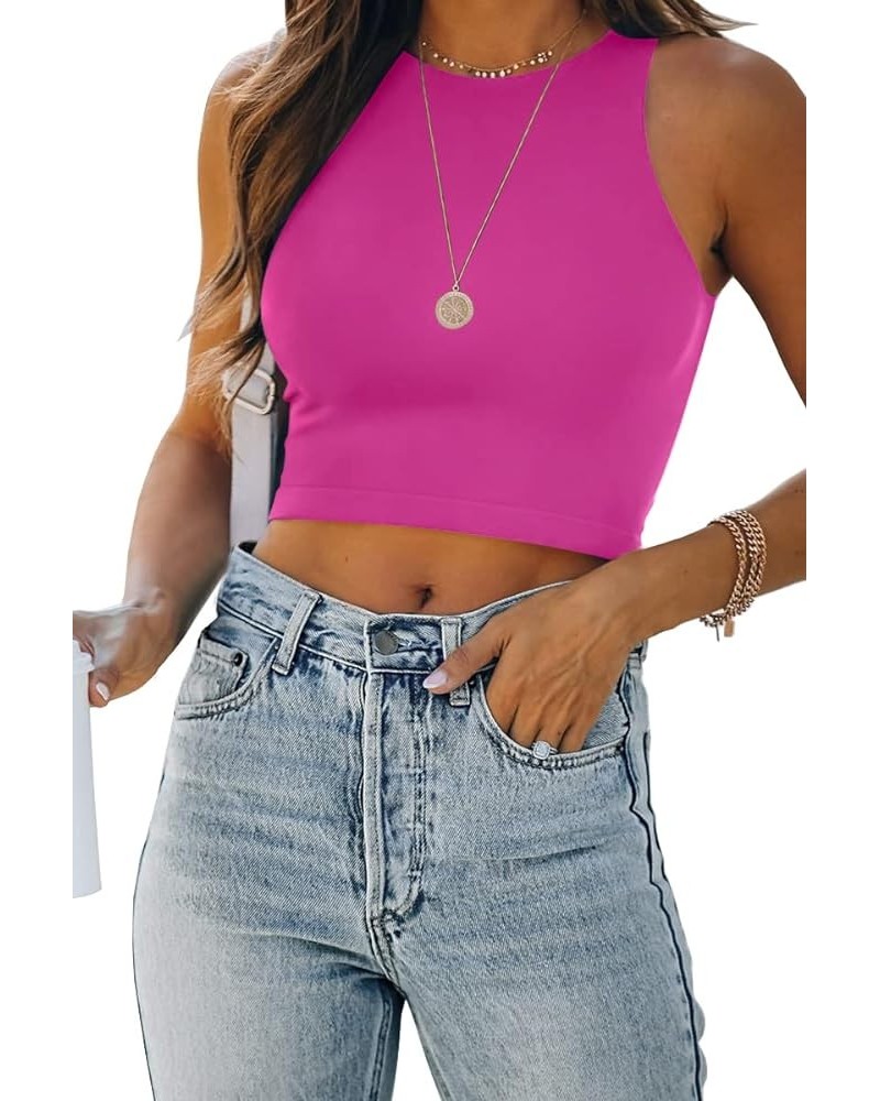 Womens Sexy Sleeveless High Neck Crop Tops Workout Cute Racerback Cropped Tank Tops Summer Clothes Teen Girls Hotpink $10.79 ...