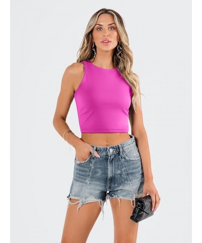 Womens Sexy Sleeveless High Neck Crop Tops Workout Cute Racerback Cropped Tank Tops Summer Clothes Teen Girls Hotpink $10.79 ...