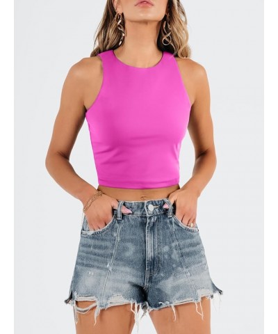 Womens Sexy Sleeveless High Neck Crop Tops Workout Cute Racerback Cropped Tank Tops Summer Clothes Teen Girls Hotpink $10.79 ...