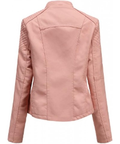 Women Leather Jacket Zip Snap Stand Collar Long Sleeve Outwear Cool Slim Jacket Coat for Vacation Daily Womens De E-pink $27....