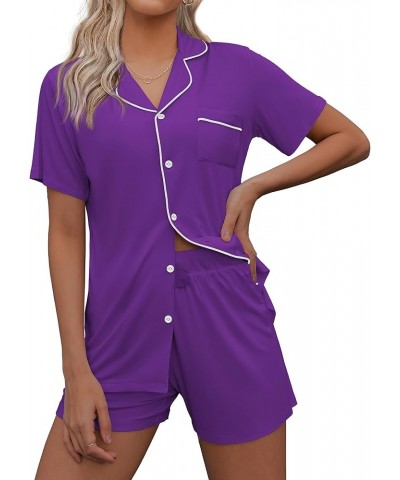 Pajamas Set for Women Short Sleeve Sleepwear Notch Collar Button Down Nightwear Soft Pjs Lounge Set Wineberry $17.48 Sleep & ...