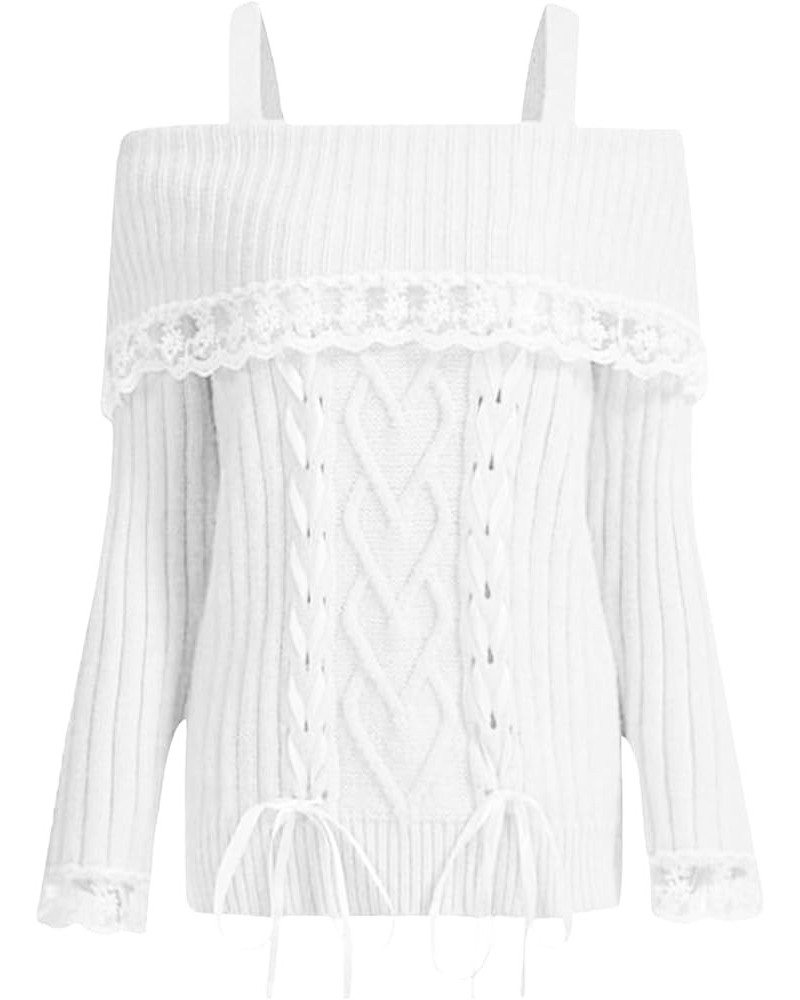 Women's Crochet Knit Crop Top Pullover Sweater Long Sleeve Hollow Out Square Neck Y2k Shirt Summer Streetwear Z Lace Trim Whi...