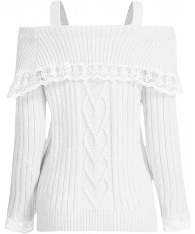 Women's Crochet Knit Crop Top Pullover Sweater Long Sleeve Hollow Out Square Neck Y2k Shirt Summer Streetwear Z Lace Trim Whi...